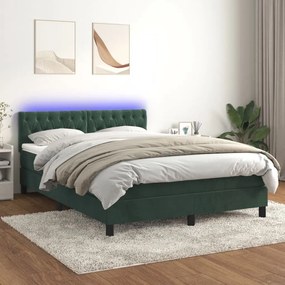 Letto A Molle Con Materasso E Led Verde Scuro 140x200cm Velluto /