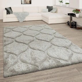 Tappeto moderno shaggy a pelo lungo Onde  Colore Grigio, Dimensioni cm 80x150