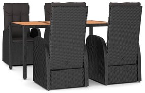 Set da pranzo da giardino 5 pz nero con cuscini in polyrattan