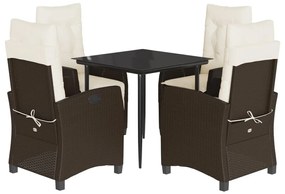 Set da pranzo da giardino 5pz con cuscini in polyrattan marrone
