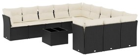 Set divani da giardino 12 pz con cuscini nero in polyrattan