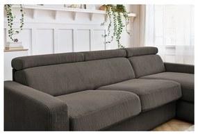 Divano angolare grigio/marrone allungabile (con composizione variabile) con rivestimento in velluto a coste Monaco – Bobochic Paris