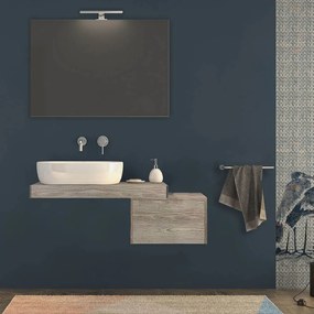 Mensolone bagno 90 cm Rovere sbiancato con specchio filo lucido e cassettone da 50 cm