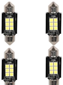 4 Pezzi Lampada Led Siluro 36mm Canbus T11 SV8.5 C5W C10W 6 SMD 3030 12V 24V 2.5W 300lm Bianco 6500K per Auto e Camion