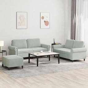 Set Di Divani 3 Pz Con Cuscini Grigio Chiaro İn Velluto /