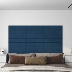 Pannelli Murali 12 Pz Blu 60x15 Cm Velluto 1,08 M² /