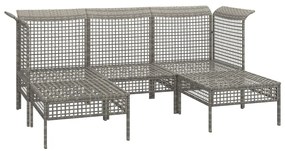 Set Divani da Giardino 5 pz con Cuscini in Polyrattan Grigio