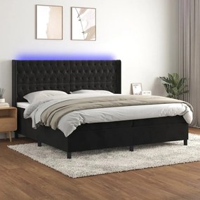 Letto a molle con materasso e led nero 200x200 cm in velluto