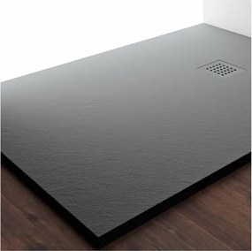 Piatto doccia in mineralmarmo 70x100 cm antracite effetto pietra con griglia e piletta sifonata