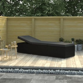 Lettino Prendisole Con Cuscino İn Polyrattan Nero /