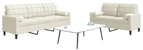 Set Di Divani 2 Pz Con Cuscini E Rinforzi Crema İn Velluto /