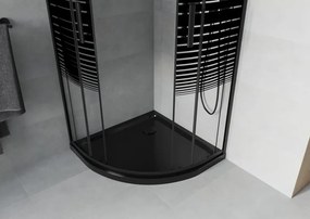 Mexen Rio cabina doccia semicircolare 80 x 80 cm, fasce nere, nero + piatto doccia Flat, nero - 863-080-080-70-20-4170B