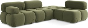 Divano angolare componibile verde chiaro (con penisola a destra) con rivestimento in velluto Lokua – Makamii