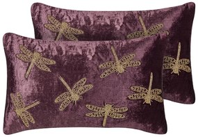 Set di 2 cuscini velluto viola e oro 30 x 50 cm DAYLILY Beliani