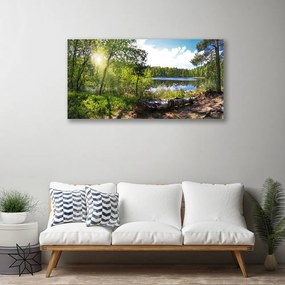 Quadro su tela Foresta, alberi, lago, natura 100x50 cm