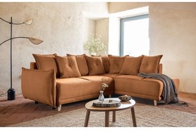 Divano letto angolare in velluto a coste color mattone (angolo destro) Lazy Lukka - Miuform