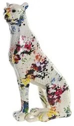 Statua Decorativa DKD Home Decor Bianco Multicolore Leopardo Moderno 16 x 8 x 25 cm