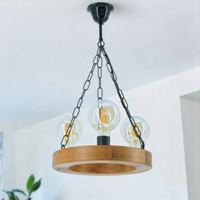 Lampadario a sospensione con catena IOS 3xE27/60W/230V diametro 30 cm faggio