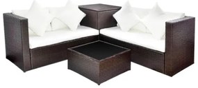 Set Divani da Giardino 4 pz con Cuscini in Polyrattan Marrone