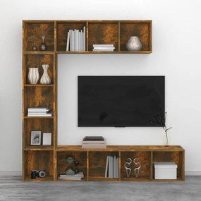 Set mobili libreria / porta tv 3 pz rovere fumo 180x30x180 cm