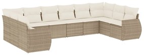 Set Divano da Giardino 10 pz con Cuscini Beige in Polyrattan