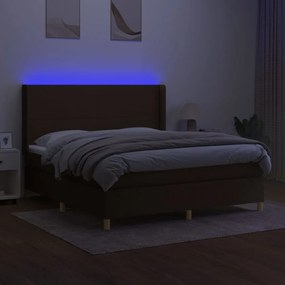 Letto a molle materasso e led marrone scuro 160x200 cm tessuto