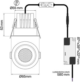Faro da Incasso Bianco 8W Foro Ø55mm CCT 15°-55° con driver Philips Colore Bianco Variabile CCT
