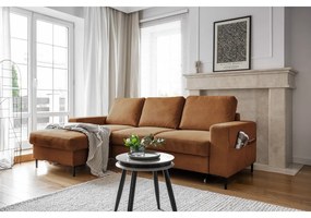 Divano letto angolare in velluto a coste arancione (angolo sinistro) Lofty Lilly - Miuform