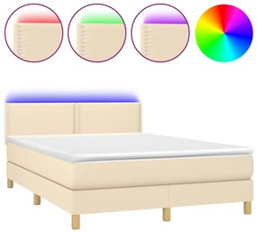 Letto a Molle con Materasso e LED Crema 140x200 cm in Tessuto