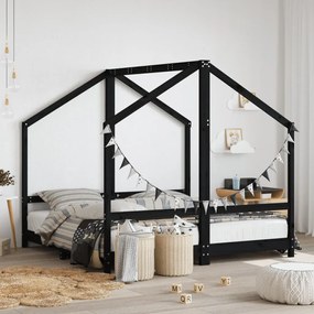 Giroletto Per Bambini Nero 2x(80x160) Cm Legno Massello Di Pino /