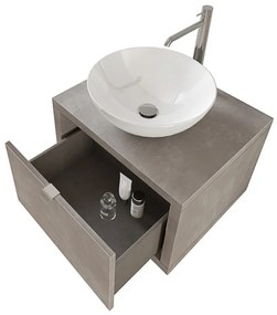 Mobiletto bagno sospeso 60 cm Master grigio cemento con lavabo appoggio e specchio