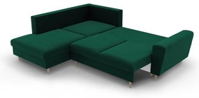 Divano angolare verde allungabile e con contenitore (con penisola a sinistra/a L) con rivestimento in velluto Kyoto – Cosmopolitan Design