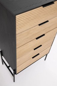 Cassettiera ALLYCIA in legno di frassino nero e naturale, 64x40x115,5 cm