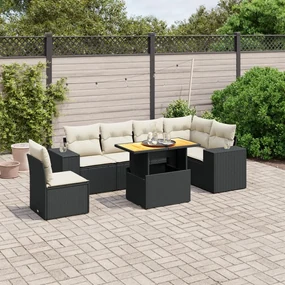 Set divani da giardino con cuscini 7pz nero polyrattan
