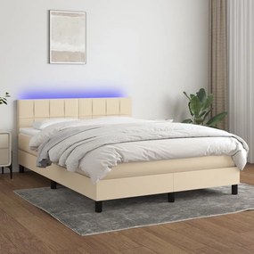 Letto A Molle Con Materasso E Led Crema 140x200 Cm İn Tessuto /