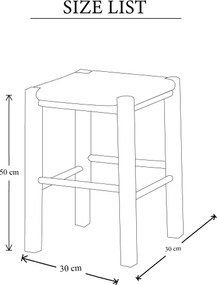 Sgabello in legno fondo paglia quadrato altezza 50 cm Noce