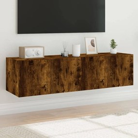 Mobili Tv A Parete Con Luci Led 2pz Rovere Fumo 60x35x31 Cm /