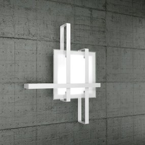 Plafoniera Industrial-Minimal Cross Metallo Bianco Vetro 2 Luci E27 70Cm