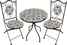 Set Bistrot Tavolo Maioliche D60xH75 Con 2 Sedie Pieghevoli Fiocco