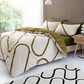Set copripiumino e federa color kaki e beige per letto matrimoniale 200x200 cm Linear Curve – Catherine Lansfield