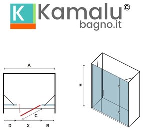 Kamalu - porta doccia 140 cm battente con 2 laterali fissi | kt6000