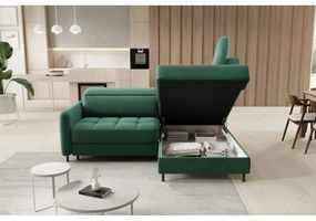 Divano angolare verde allungabile/con contenitore (con penisola a destra/a L) e rivestimento in velluto Barea – ELTAP