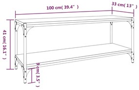 Mobile TV Rovere Marrone 100x33x41cm Legno Multistrato Acciaio