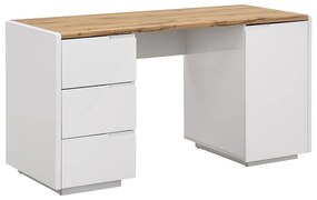 SALDI -  Scrivania 3 cassetti e 1 anta MDF Bianco laccato e Rovere - AMANI