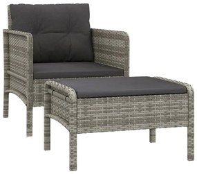 Set di divani da giardino 2 pz con cuscini in polyrattan grigio