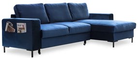 Divano letto angolare in velluto blu navy, angolo destro Lofty Lilly - Miuform