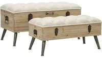 Set 2 Pouf Contenitore Tirana Coppia 102x43,5x49,5 - 82x36x37 cm in Legno e Ferro