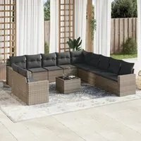 Set Divani da Giardino 12 pz con Cuscini Grigio in Polyrattan 3251537