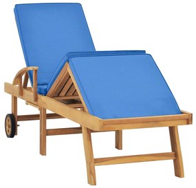 Lettino prendisole con cuscino in massello di teak blu