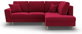 Divano angolare rosso allungabile e con contenitore (con penisola a destra/a L) con rivestimento in velluto Kyoto – Cosmopolitan Design